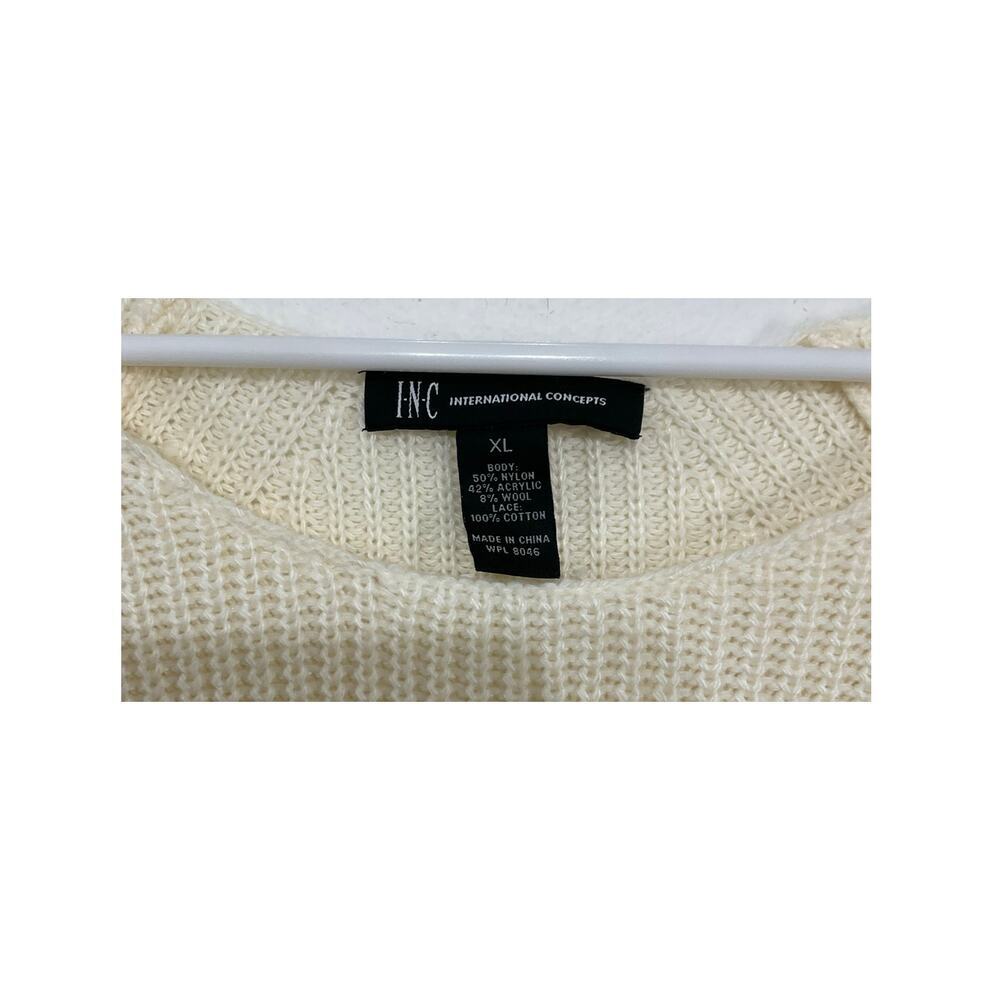 INC Women’s Cream Lace Trim Knit Sweater Size XL Wool Blend Stretch - Picture 5 of 5